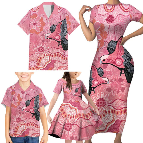 NAIDOC Week Aussie Indigenous Family Matching Short Sleeve Bodycon Dress and Hawaiian Shirt Aboriginal Galah Bird Contemporary Art