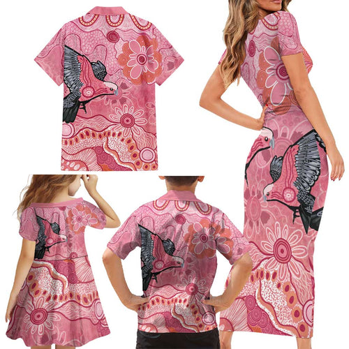 NAIDOC Week Aussie Indigenous Family Matching Short Sleeve Bodycon Dress and Hawaiian Shirt Aboriginal Galah Bird Contemporary Art