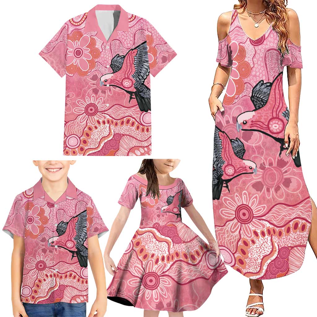 NAIDOC Week Aussie Indigenous Family Matching Summer Maxi Dress and Hawaiian Shirt Aboriginal Galah Bird Contemporary Art
