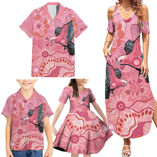 NAIDOC Week Aussie Indigenous Family Matching Summer Maxi Dress and Hawaiian Shirt Aboriginal Galah Bird Contemporary Art