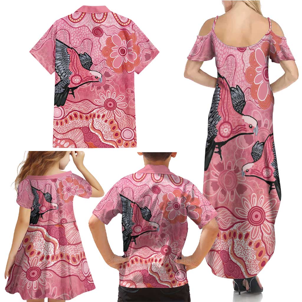 NAIDOC Week Aussie Indigenous Family Matching Summer Maxi Dress and Hawaiian Shirt Aboriginal Galah Bird Contemporary Art