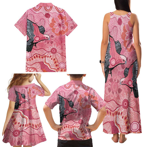 NAIDOC Week Aussie Indigenous Family Matching Tank Maxi Dress and Hawaiian Shirt Aboriginal Galah Bird Contemporary Art