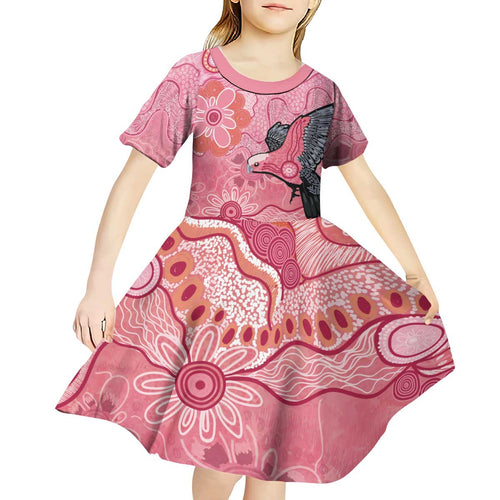 NAIDOC Week Aussie Indigenous Kid Short Sleeve Dress Aboriginal Galah Bird Contemporary Art