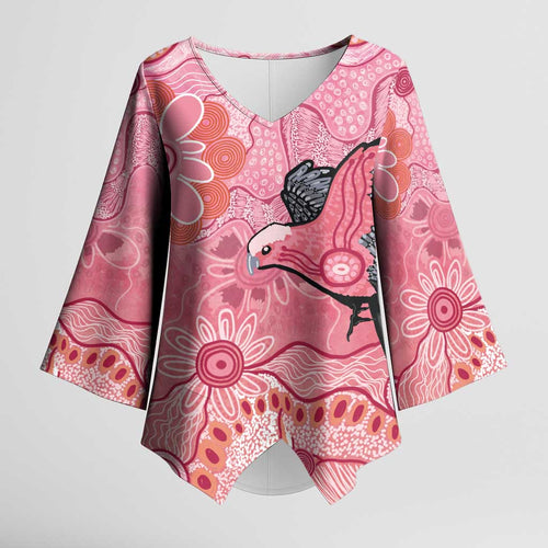 NAIDOC Week Aussie Indigenous Kimono Sleeve Blouse Aboriginal Galah Bird Contemporary Art