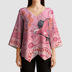 NAIDOC Week Aussie Indigenous Kimono Sleeve Blouse Aboriginal Galah Bird Contemporary Art