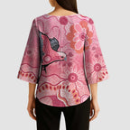 NAIDOC Week Aussie Indigenous Kimono Sleeve Blouse Aboriginal Galah Bird Contemporary Art