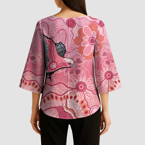 NAIDOC Week Aussie Indigenous Kimono Sleeve Blouse Aboriginal Galah Bird Contemporary Art