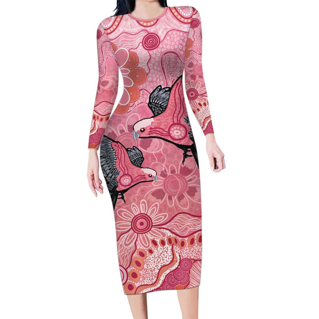 NAIDOC Week Aussie Indigenous Long Sleeve Bodycon Dress Aboriginal Galah Bird Contemporary Art
