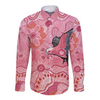 NAIDOC Week Aussie Indigenous Long Sleeve Button Shirt Aboriginal Galah Bird Contemporary Art