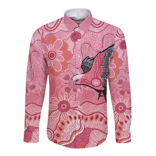 NAIDOC Week Aussie Indigenous Long Sleeve Button Shirt Aboriginal Galah Bird Contemporary Art