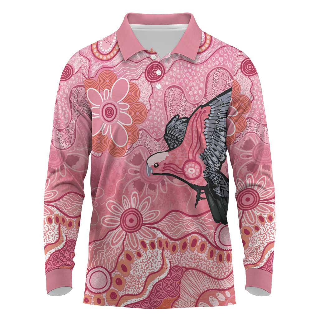 NAIDOC Week Aussie Indigenous Long Sleeve Polo Shirt Aboriginal Galah Bird Contemporary Art