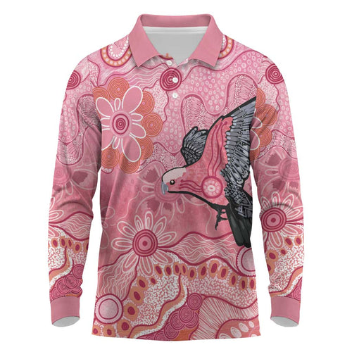 NAIDOC Week Aussie Indigenous Long Sleeve Polo Shirt Aboriginal Galah Bird Contemporary Art