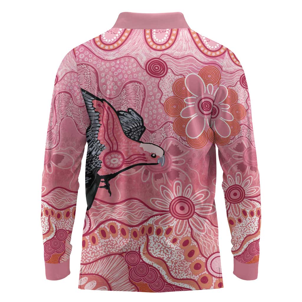 NAIDOC Week Aussie Indigenous Long Sleeve Polo Shirt Aboriginal Galah Bird Contemporary Art