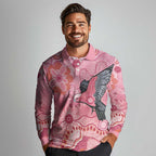 NAIDOC Week Aussie Indigenous Long Sleeve Polo Shirt Aboriginal Galah Bird Contemporary Art