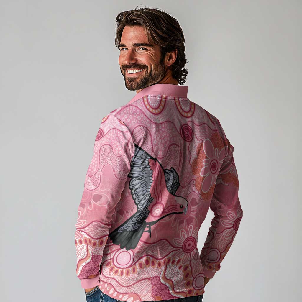 NAIDOC Week Aussie Indigenous Long Sleeve Polo Shirt Aboriginal Galah Bird Contemporary Art