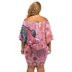 NAIDOC Week Aussie Indigenous Off Shoulder Short Dress Aboriginal Galah Bird Contemporary Art