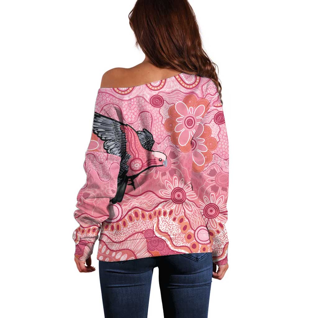NAIDOC Week Aussie Indigenous Off Shoulder Sweater Aboriginal Galah Bird Contemporary Art