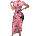 NAIDOC Week Aussie Indigenous Short Sleeve Bodycon Dress Aboriginal Galah Bird Contemporary Art