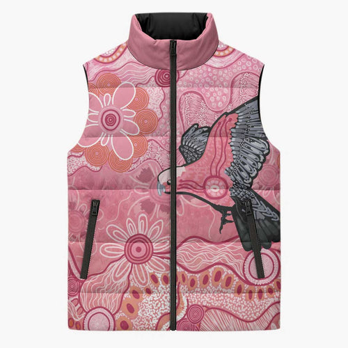 NAIDOC Week Aussie Indigenous Sleeveless Puffer Jacket Aboriginal Galah Bird Contemporary Art