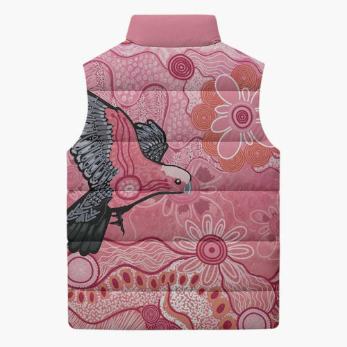 NAIDOC Week Aussie Indigenous Sleeveless Puffer Jacket Aboriginal Galah Bird Contemporary Art