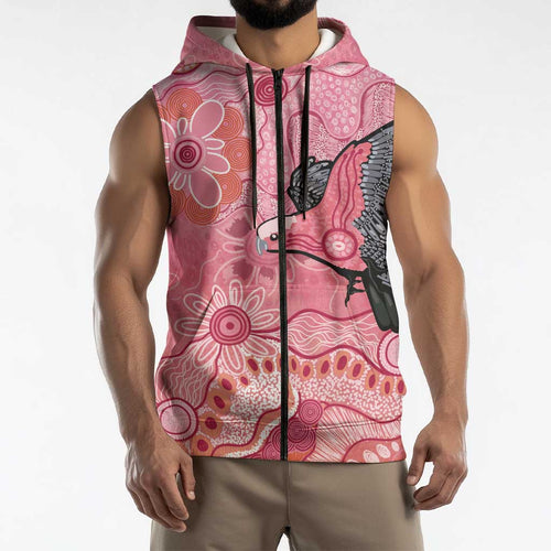 NAIDOC Week Aussie Indigenous Sleeveless Zip Hoodie Aboriginal Galah Bird Contemporary Art