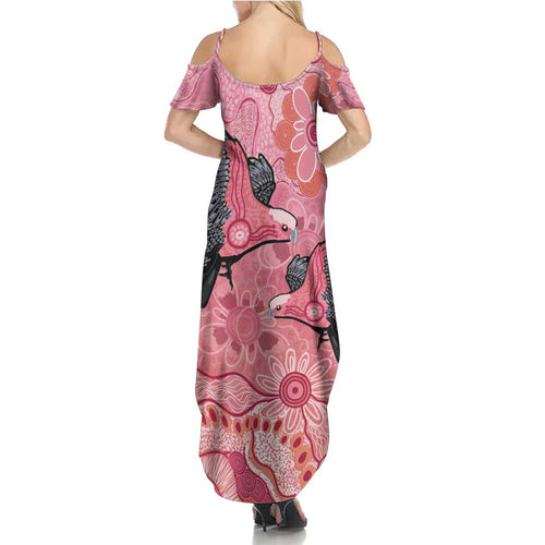 NAIDOC Week Aussie Indigenous Summer Maxi Dress Aboriginal Galah Bird Contemporary Art