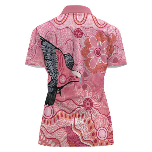 NAIDOC Week Aussie Indigenous Women Polo Shirt Aboriginal Galah Bird Contemporary Art