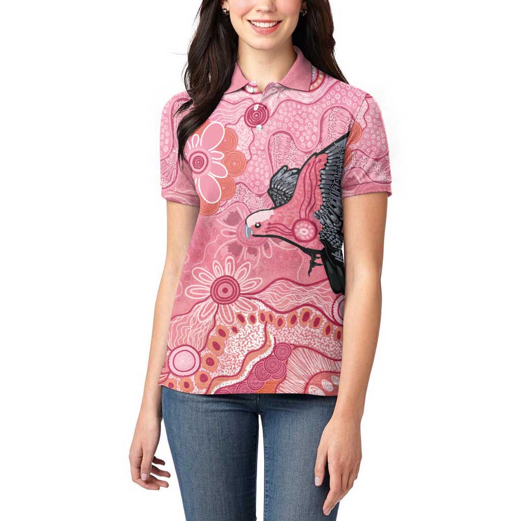 NAIDOC Week Aussie Indigenous Women Polo Shirt Aboriginal Galah Bird Contemporary Art