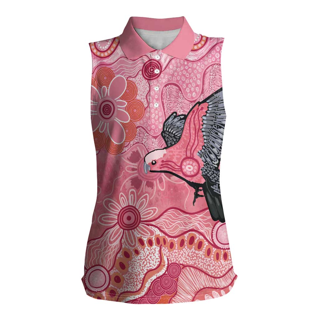 NAIDOC Week Aussie Indigenous Women Sleeveless Polo Shirt Aboriginal Galah Bird Contemporary Art