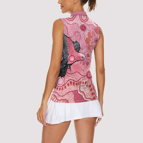 NAIDOC Week Aussie Indigenous Women Sleeveless Polo Shirt Aboriginal Galah Bird Contemporary Art
