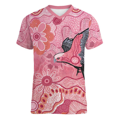 NAIDOC Week Aussie Indigenous Women V-Neck T-Shirt Aboriginal Galah Bird Contemporary Art