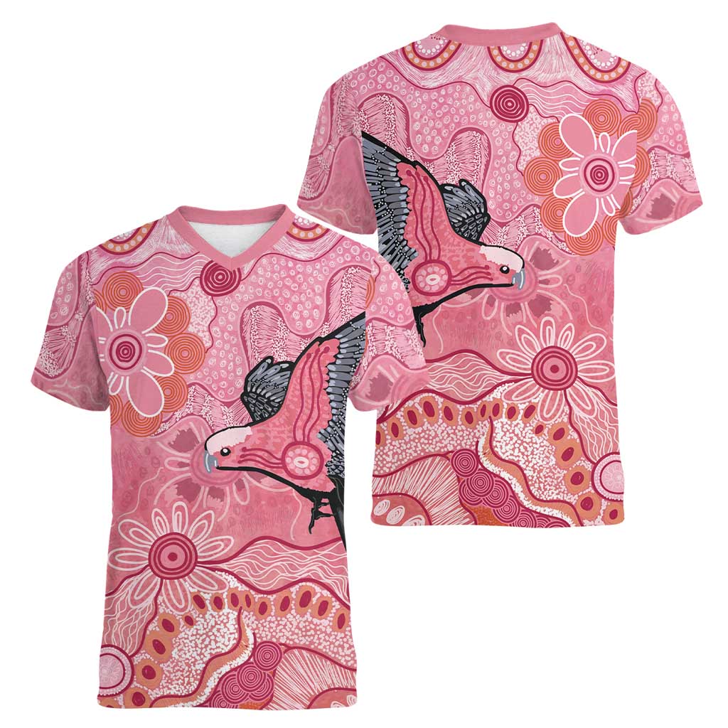 NAIDOC Week Aussie Indigenous Women V-Neck T-Shirt Aboriginal Galah Bird Contemporary Art