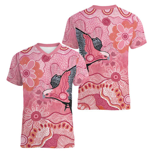 NAIDOC Week Aussie Indigenous Women V-Neck T-Shirt Aboriginal Galah Bird Contemporary Art