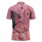NAIDOC Week Aussie Indigenous Zipper Polo Shirt Aboriginal Galah Bird Contemporary Art