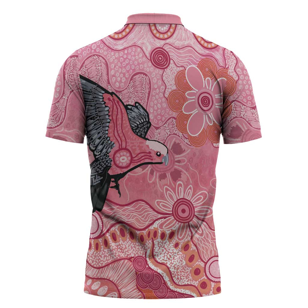 NAIDOC Week Aussie Indigenous Zipper Polo Shirt Aboriginal Galah Bird Contemporary Art