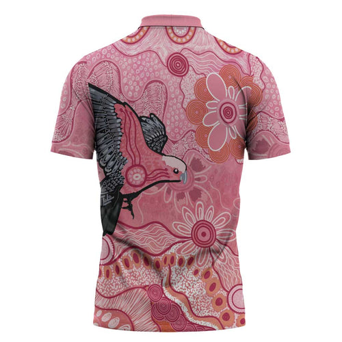 NAIDOC Week Aussie Indigenous Zipper Polo Shirt Aboriginal Galah Bird Contemporary Art