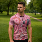 NAIDOC Week Aussie Indigenous Zipper Polo Shirt Aboriginal Galah Bird Contemporary Art