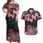 Australia NAIDOC Week 2026 Couples Matching Off Shoulder Maxi Dress and Hawaiian Shirt Aboriginal Contemporary Art