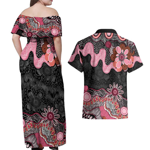 Australia NAIDOC Week 2026 Couples Matching Off Shoulder Maxi Dress and Hawaiian Shirt Aboriginal Contemporary Art