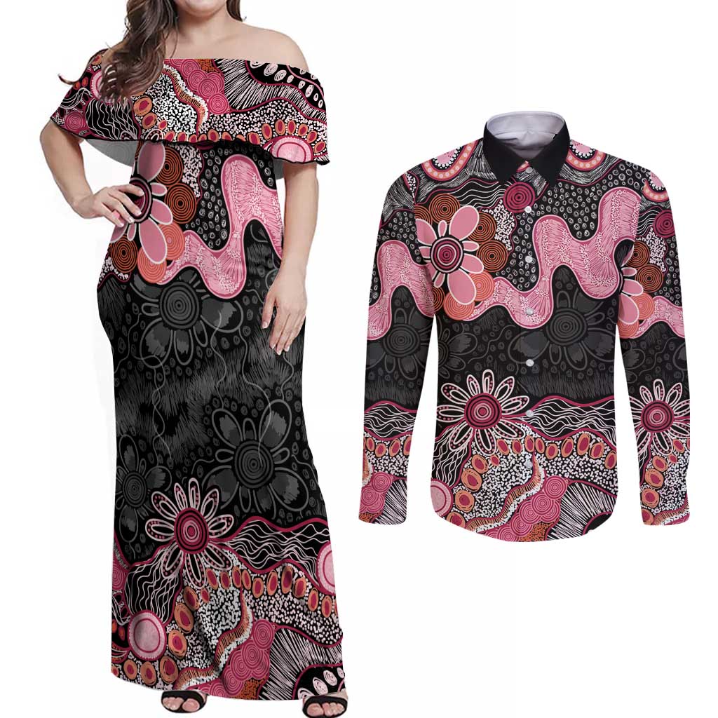 Australia NAIDOC Week 2026 Couples Matching Off Shoulder Maxi Dress and Long Sleeve Button Shirt Aboriginal Contemporary Art