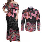 Australia NAIDOC Week 2026 Couples Matching Off Shoulder Maxi Dress and Long Sleeve Button Shirt Aboriginal Contemporary Art