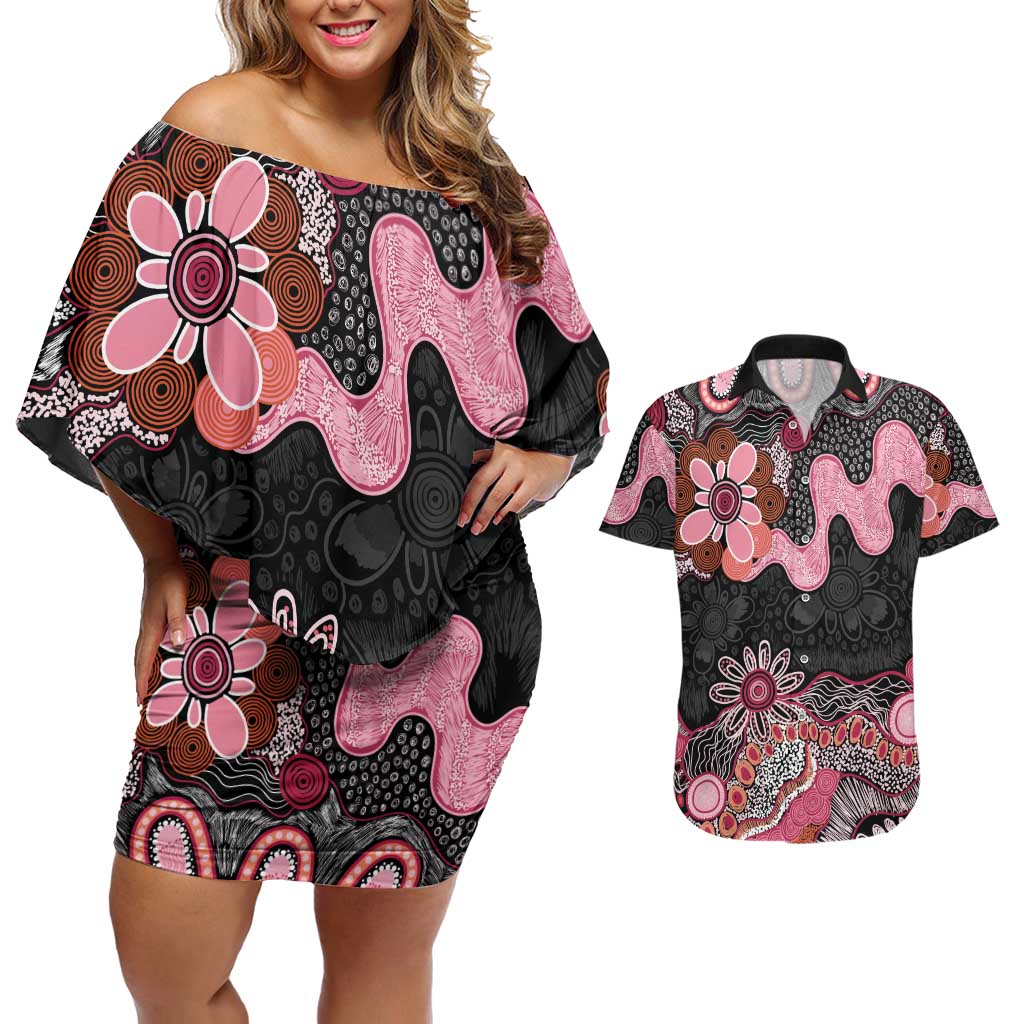 Australia NAIDOC Week 2026 Couples Matching Off Shoulder Short Dress and Hawaiian Shirt Aboriginal Contemporary Art
