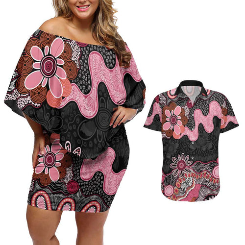 Australia NAIDOC Week 2026 Couples Matching Off Shoulder Short Dress and Hawaiian Shirt Aboriginal Contemporary Art