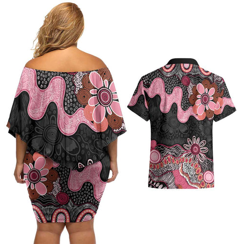 Australia NAIDOC Week 2026 Couples Matching Off Shoulder Short Dress and Hawaiian Shirt Aboriginal Contemporary Art