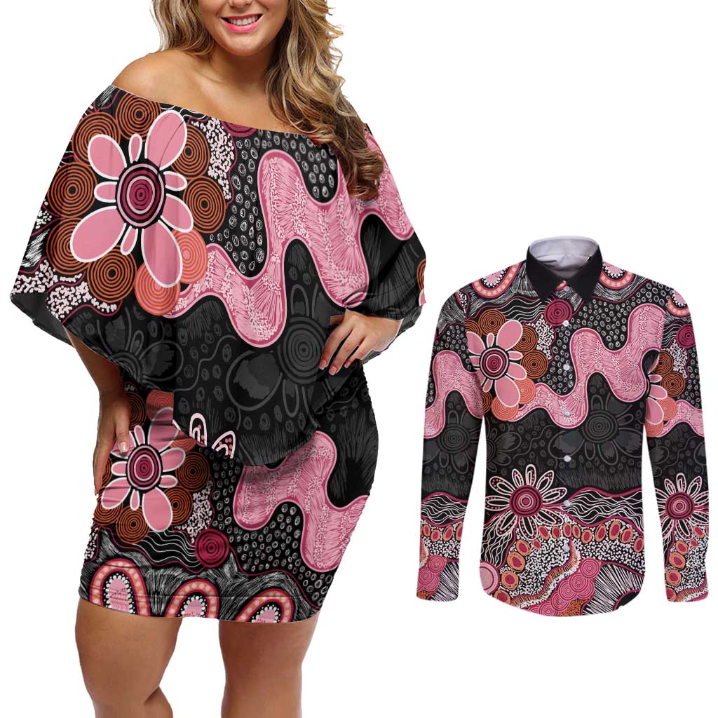 Australia NAIDOC Week 2026 Couples Matching Off Shoulder Short Dress and Long Sleeve Button Shirt Aboriginal Contemporary Art