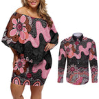 Australia NAIDOC Week 2026 Couples Matching Off Shoulder Short Dress and Long Sleeve Button Shirt Aboriginal Contemporary Art