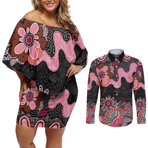 Australia NAIDOC Week 2026 Couples Matching Off Shoulder Short Dress and Long Sleeve Button Shirt Aboriginal Contemporary Art