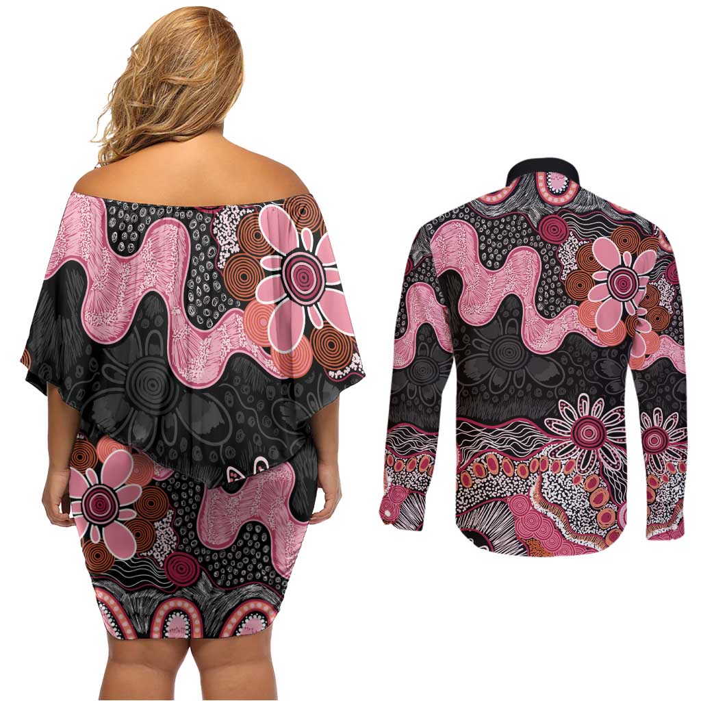 Australia NAIDOC Week 2026 Couples Matching Off Shoulder Short Dress and Long Sleeve Button Shirt Aboriginal Contemporary Art