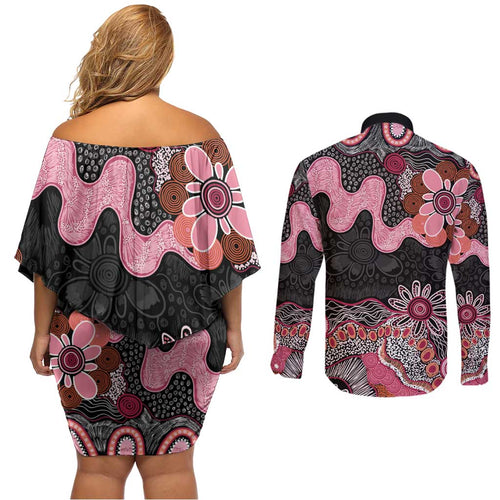 Australia NAIDOC Week 2026 Couples Matching Off Shoulder Short Dress and Long Sleeve Button Shirt Aboriginal Contemporary Art