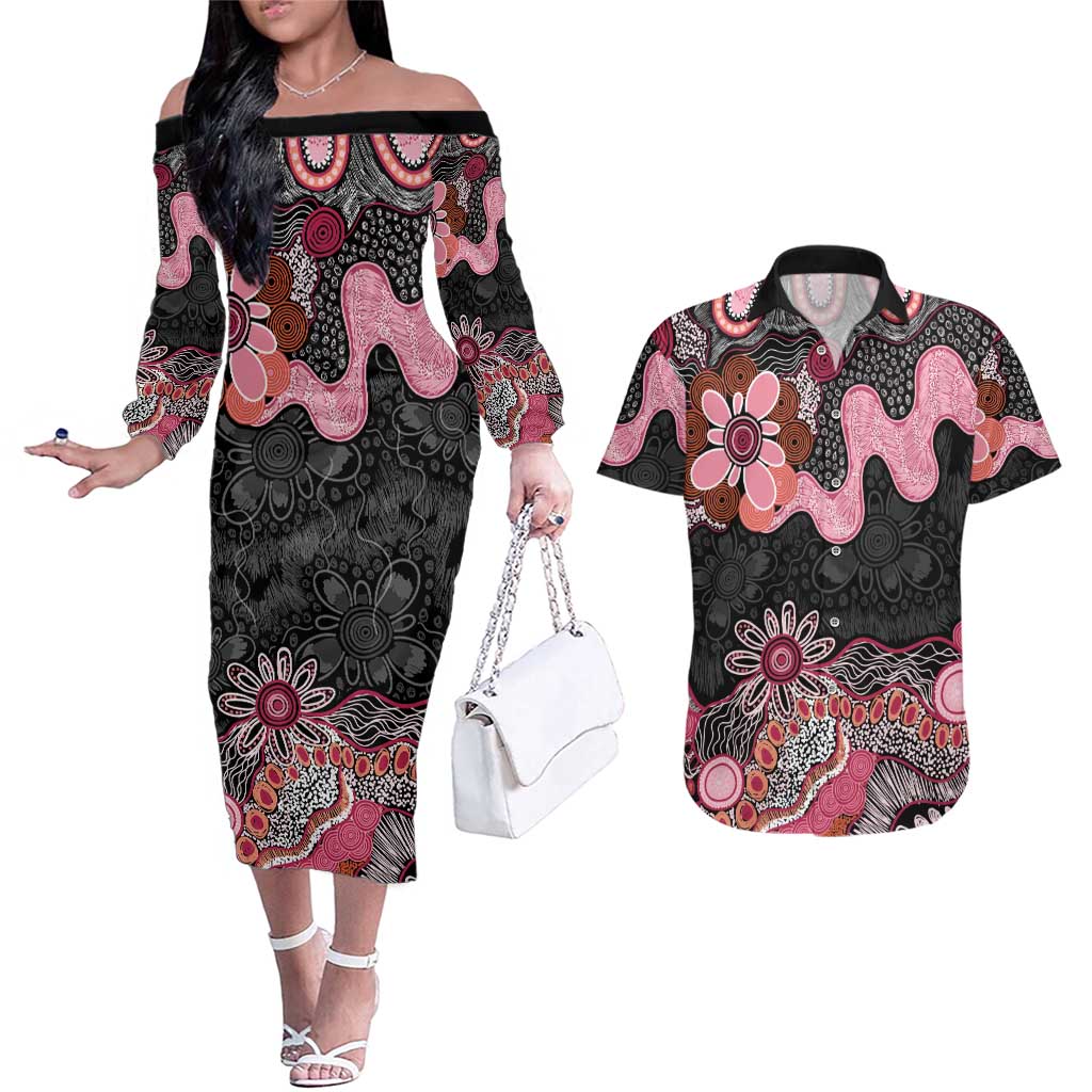Australia NAIDOC Week 2026 Couples Matching Off The Shoulder Long Sleeve Dress and Hawaiian Shirt Aboriginal Contemporary Art